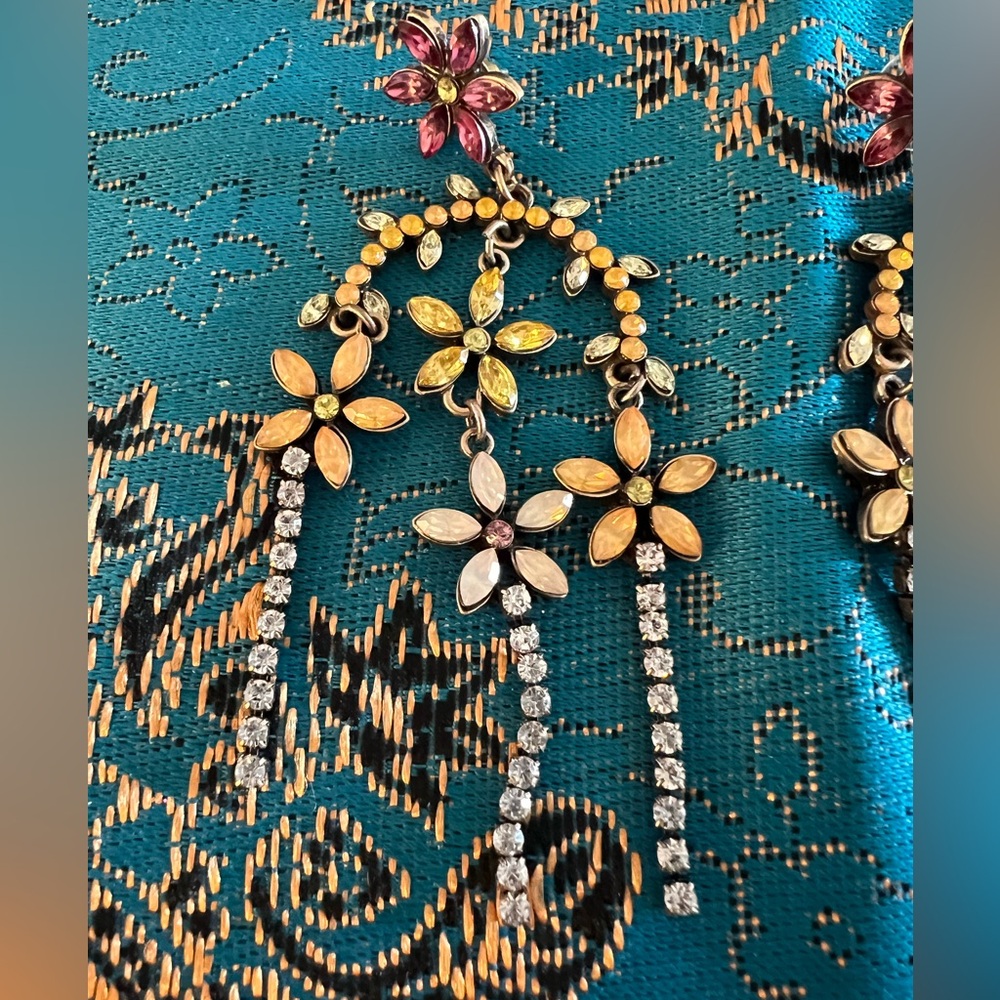 Floral Gold Multi Color Drop Earrings - Picture 2 of 4